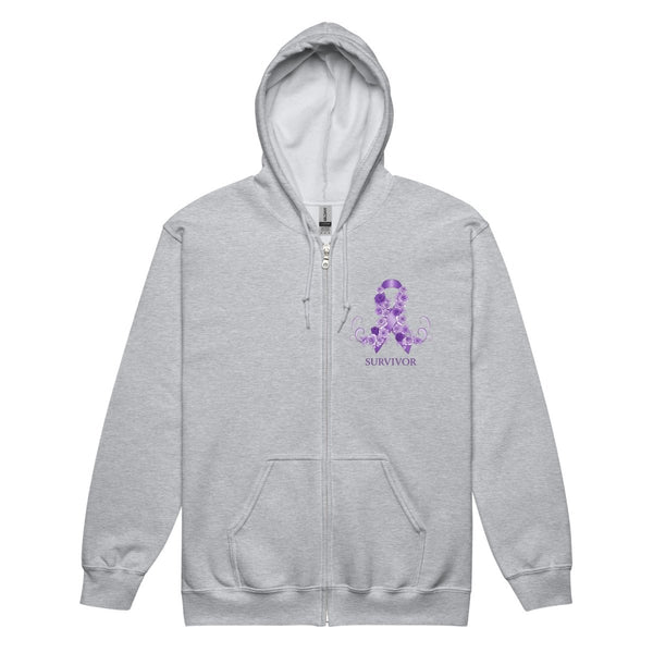 Pancreatic Cancer Zip Up Survivor Hoodie - JohnVsGBMSport GreyS