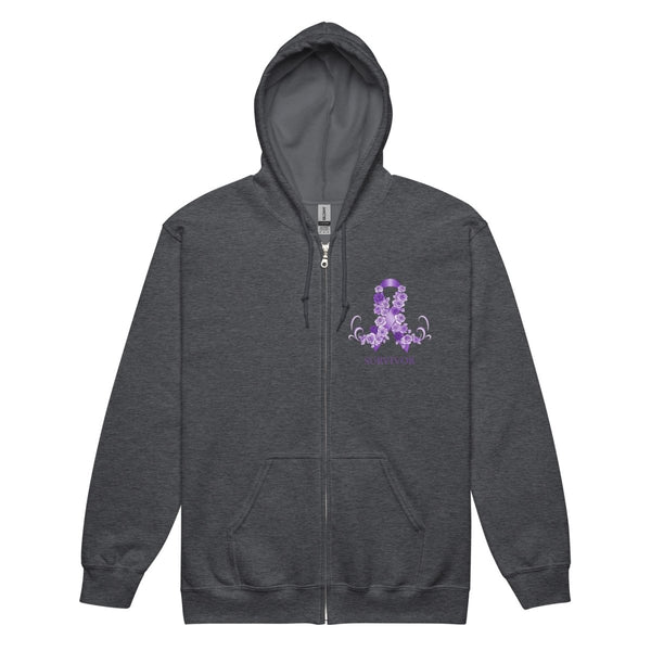 Pancreatic Cancer Zip Up Survivor Hoodie - JohnVsGBMDark HeatherS