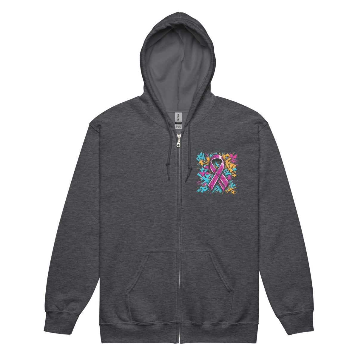 Pink Hex Ribbon Graffiti Zip Up Hoodie - JohnVsGBMDark HeatherS