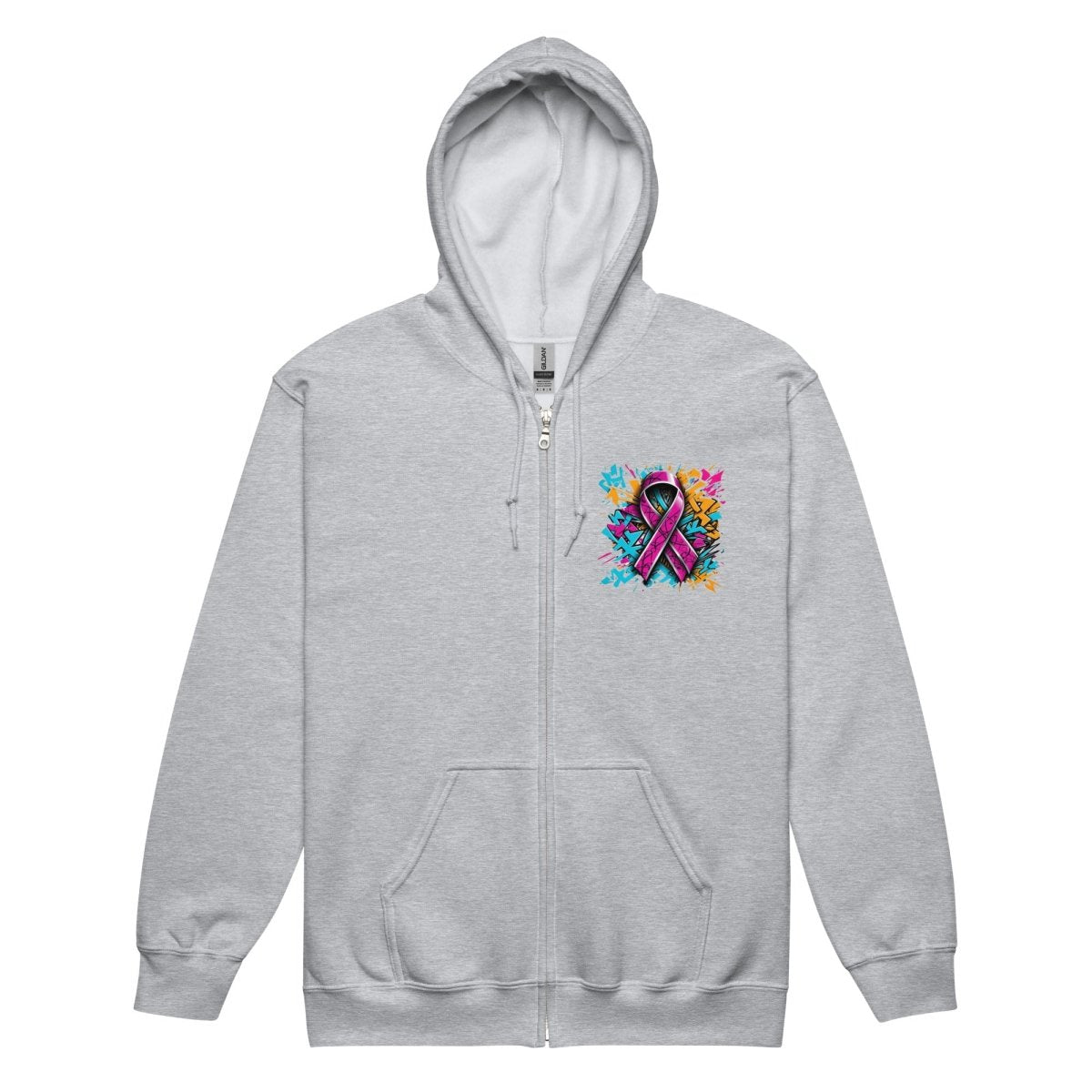 Pink Hex Ribbon Graffiti Zip Up Hoodie - JohnVsGBMSport GreyS