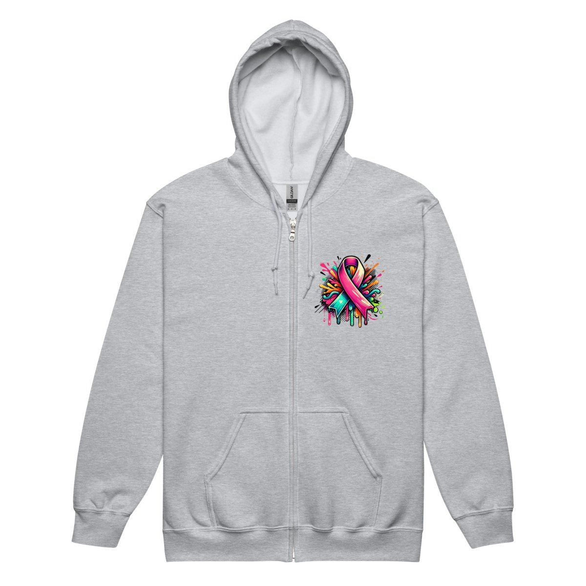 Pink Multi Ribbon Graffiti Zip Up Hoodie - JohnVsGBMSport GreyS