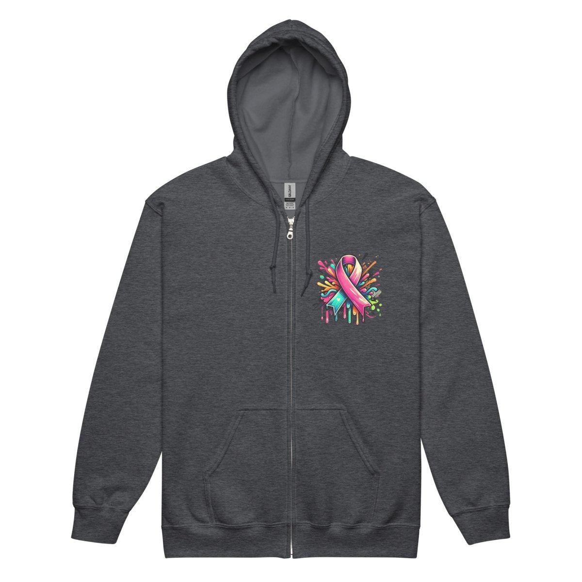 Pink Multi Ribbon Graffiti Zip Up Hoodie - JohnVsGBMDark HeatherS