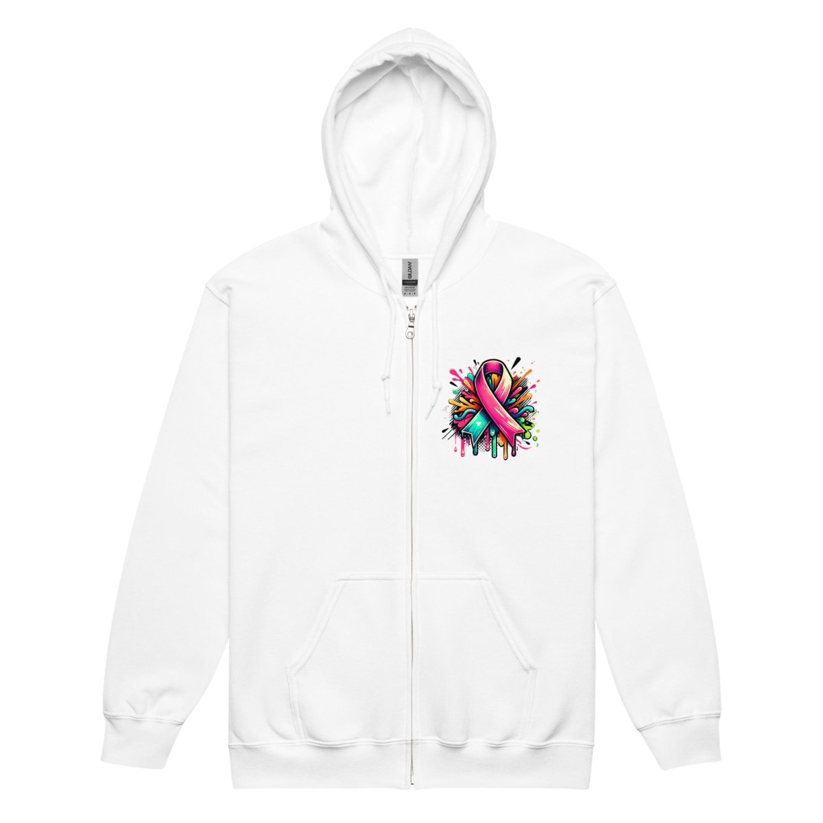 Pink Multi Ribbon Graffiti Zip Up Hoodie - JohnVsGBMWhiteS