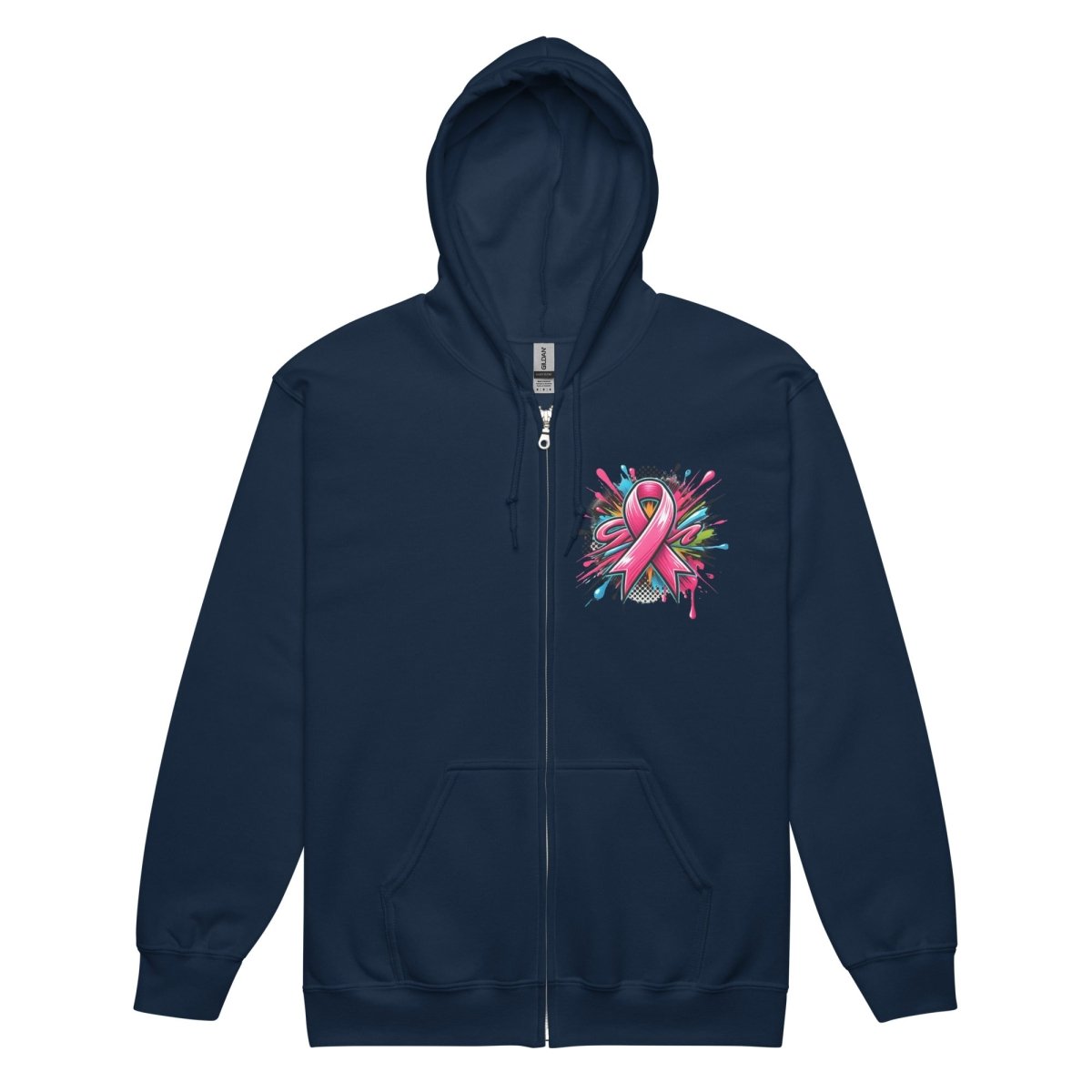 Pink Ribbon Graffiti Zip Up Hoodie - JohnVsGBMNavyS