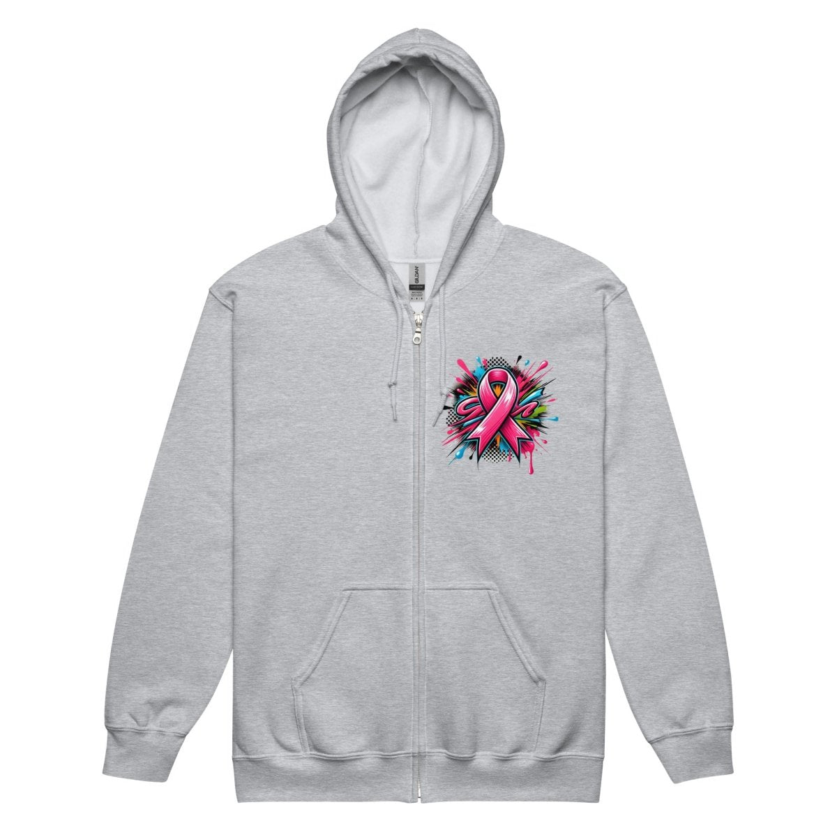 Pink Ribbon Graffiti Zip Up Hoodie - JohnVsGBMSport GreyS