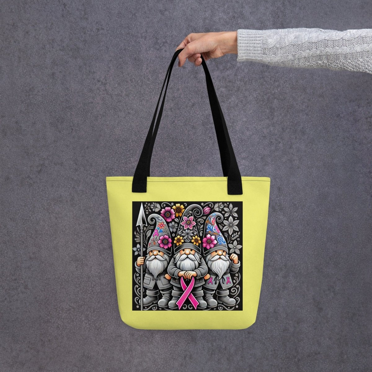 Pink Ribbon on Yellow Tote Bag - JohnVsGBMBlack