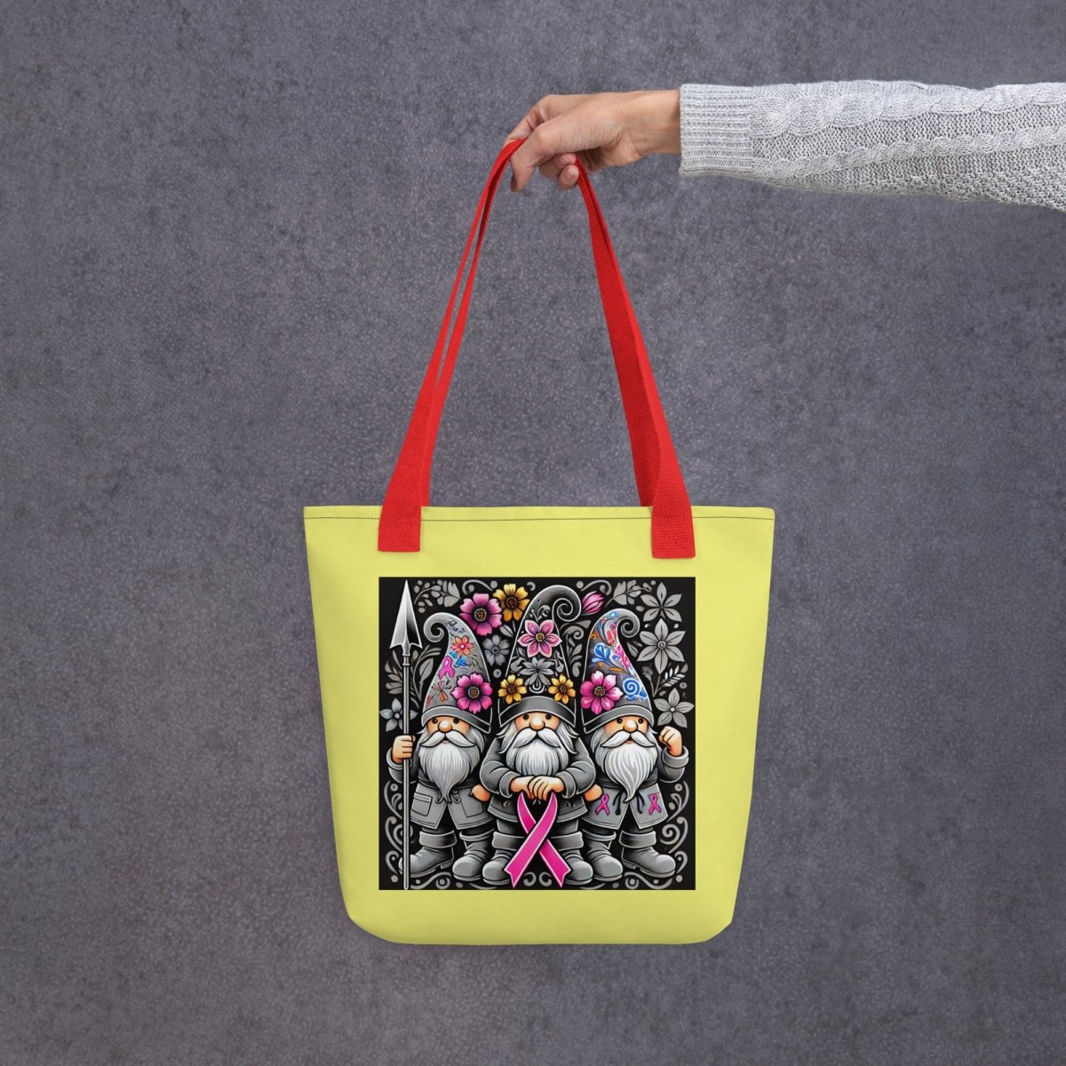 Pink Ribbon on Yellow Tote Bag - JohnVsGBMRed