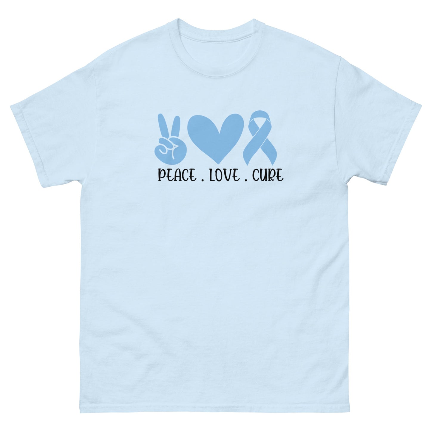 Prostate Cancer Peace Love Tee - JohnVsGBMLight BlueS