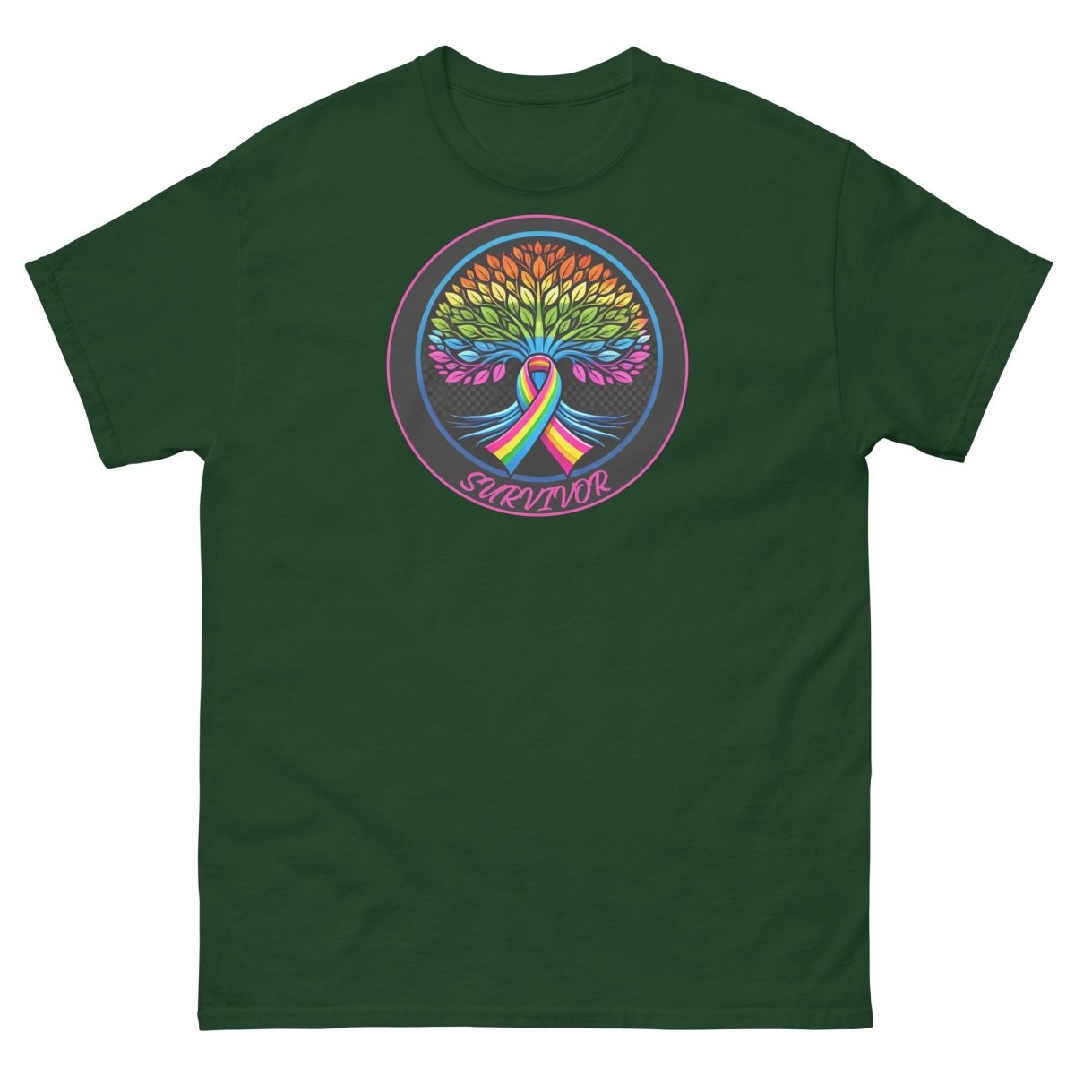 Rainbow Ribbon Tree of Life Tee - JohnVsGBMForest GreenS