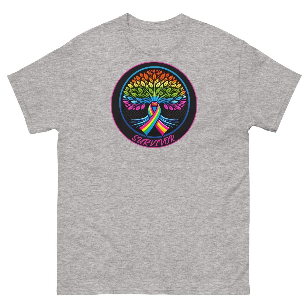 Rainbow Ribbon Tree of Life Tee - JohnVsGBMSport GreyS