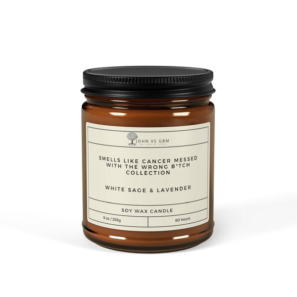 White Sage & Lavender 9oz Soy Candle "Cancer Messed with the Wrong B Collection" - JohnVsGBM9ozAmberWhite Sage + Lavender